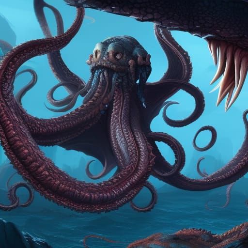 Detailed Kraken Matte Painting in Deep Color