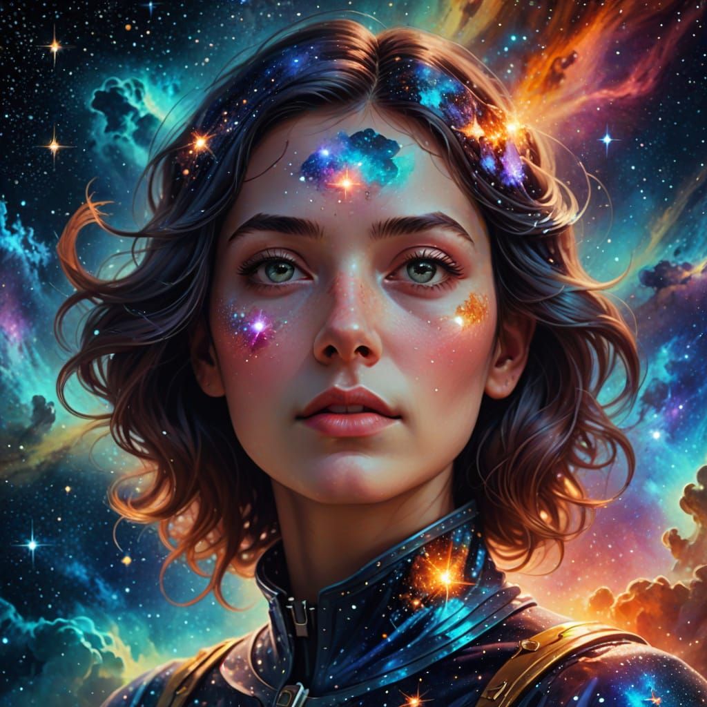 Celestial Woman Portrait in Surreal Digital Art