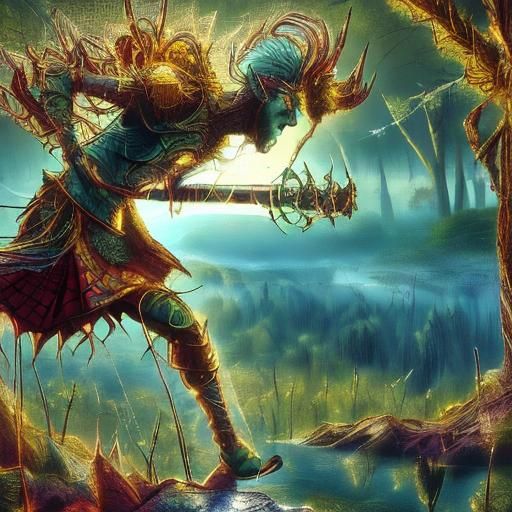 Scottish Warrior with Guitar in Watercolor Style