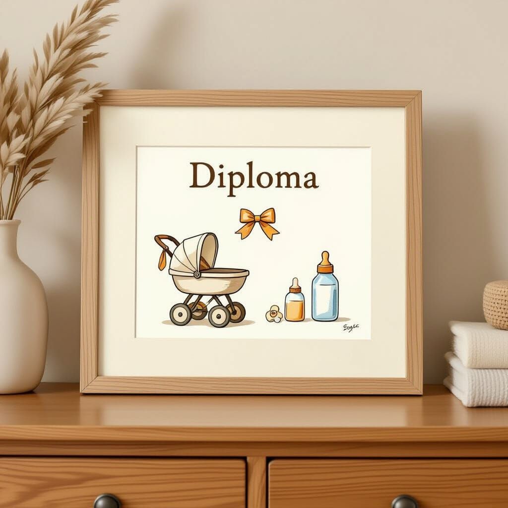 Whimsical Diploma with Baby Illustrations in Frame