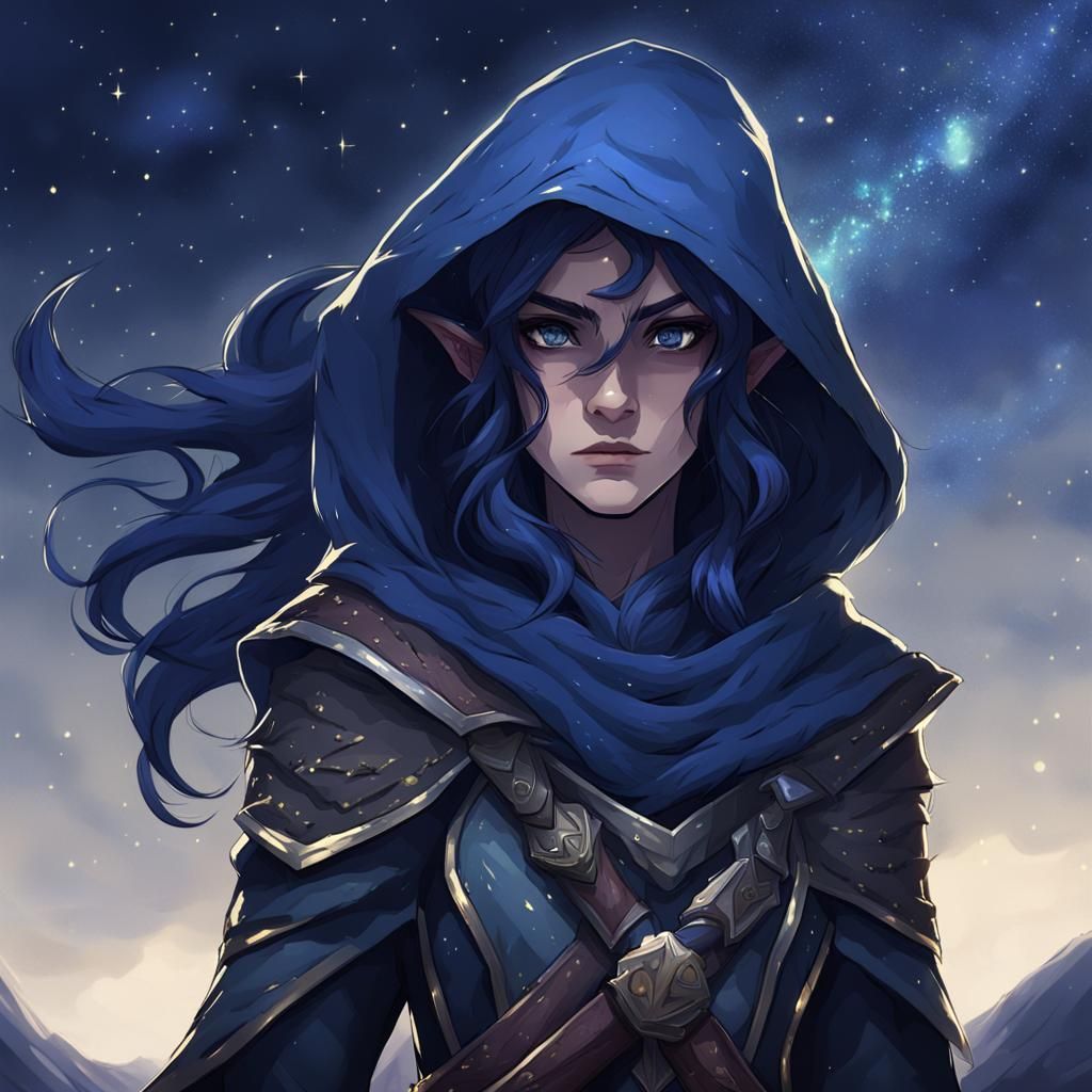 Wood Elf Ranger in Dark Blue Night Concept Art
