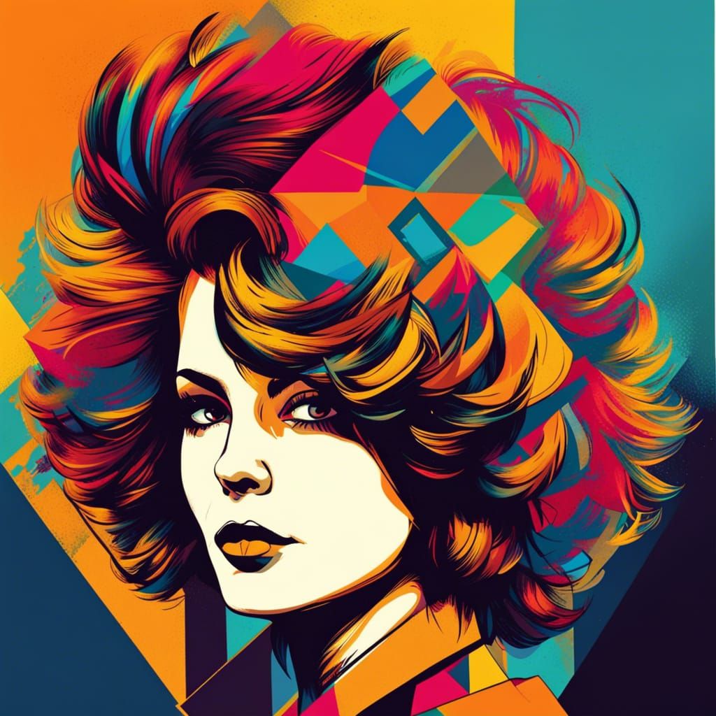Pop Art Woman with Big Hair in Bauhaus Style