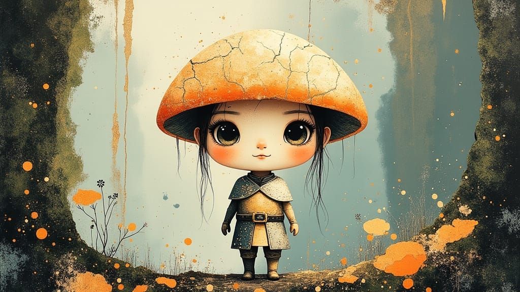 Mushroom Warrior in Floral Armor, Gyo Fujikawa Style