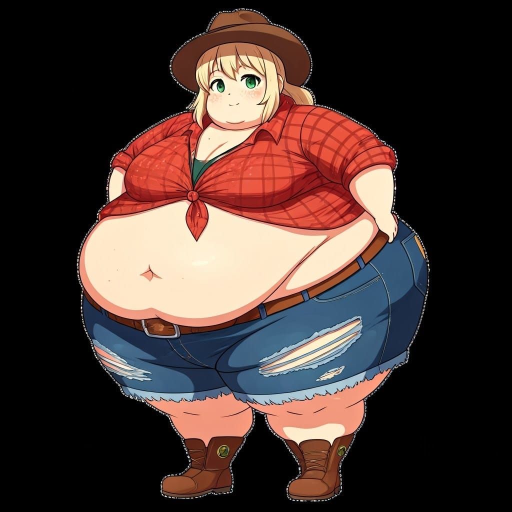 Cheerful Overweight Girl in Studio Trigger Anime Style