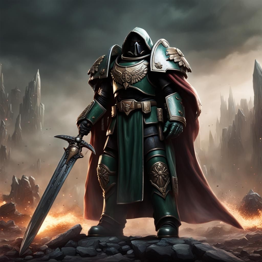 Dark Angel Space Marine on Battlefield: Hyperrealistic Art