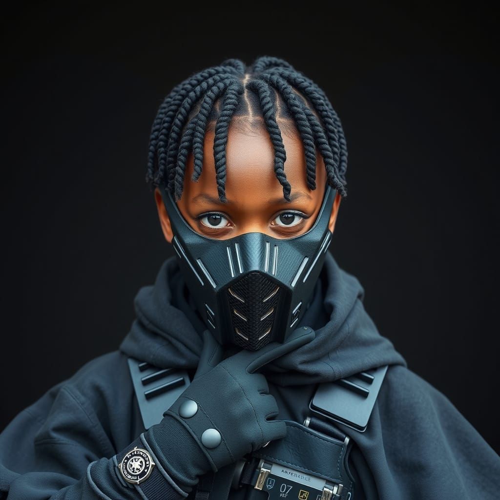 Masked Girl in Dark Industrial Biopunk Style