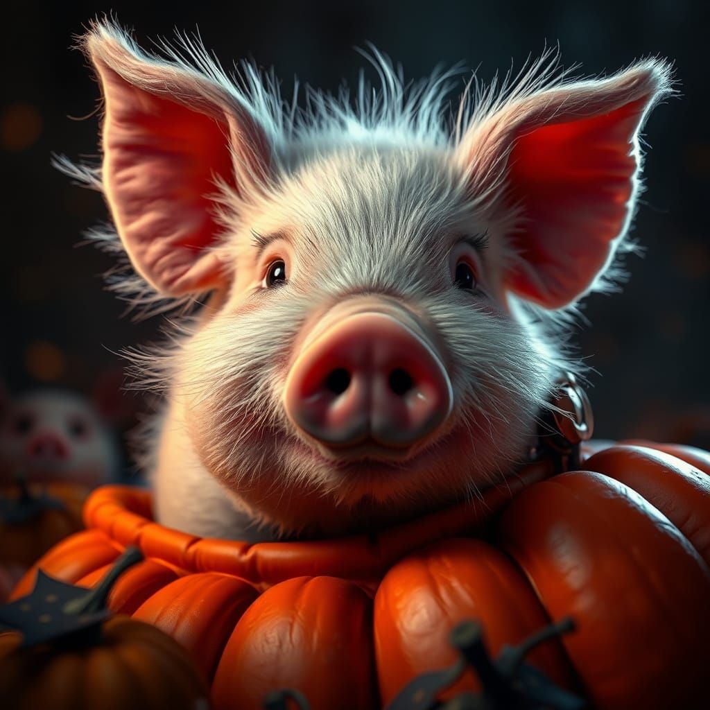 Cute Piggy Trick or Treating in Digital Art