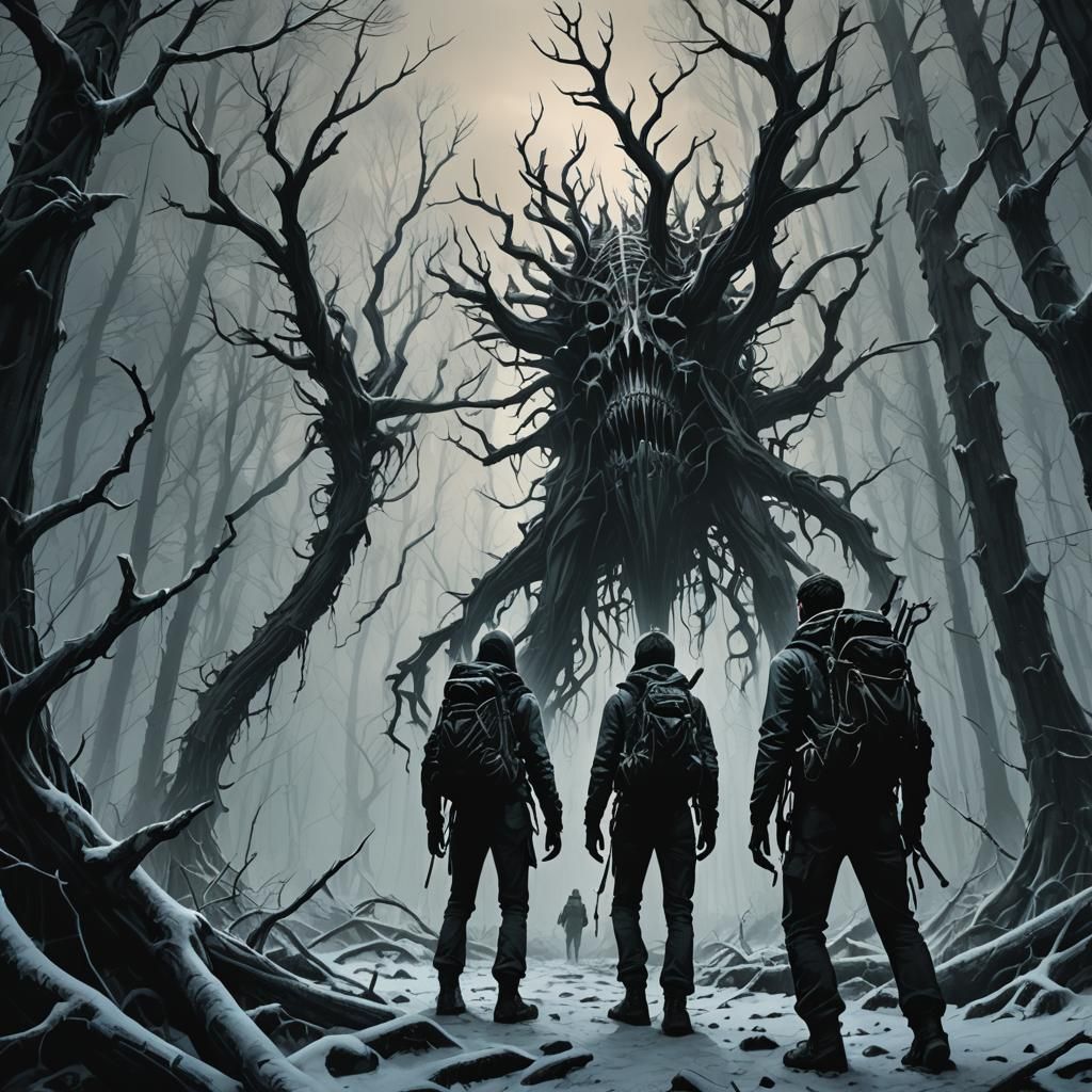 Dark Fantasy Hikers Face Sinister Forest