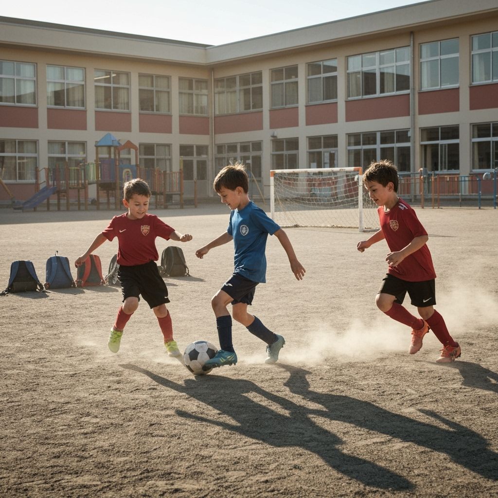 Boys Play Soccer on Schoolyard in Ultra-Realistic Photo