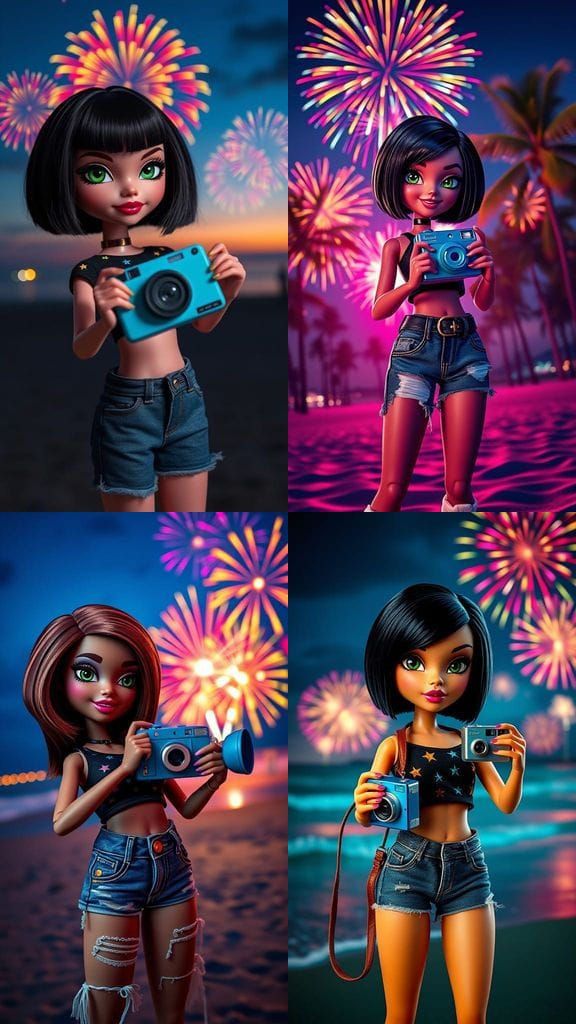 Hyper Realistic Bratz Doll in Playful Summer Scene