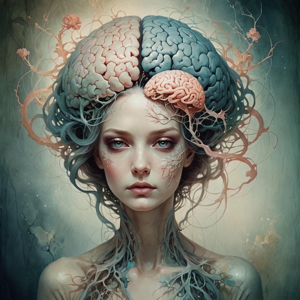 Surreal Brain Double Exposure in Dreamlike Style