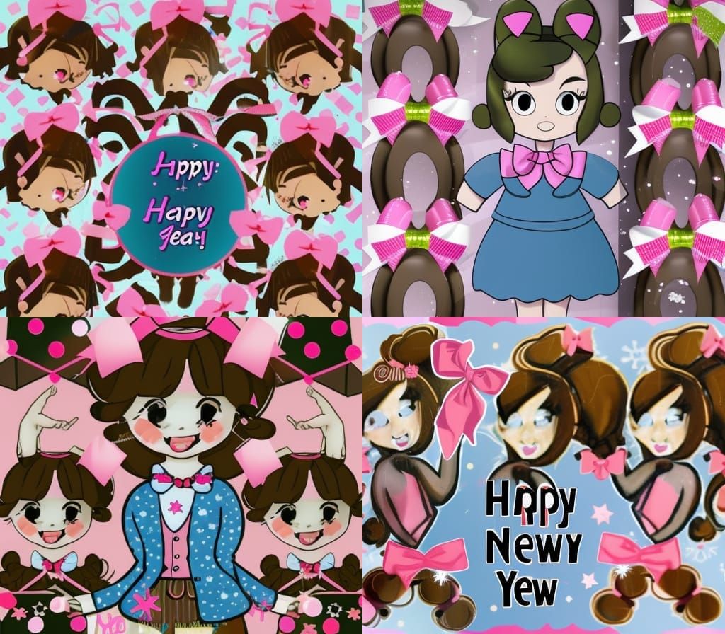 Girl with Pink Bow Celebrates New Year