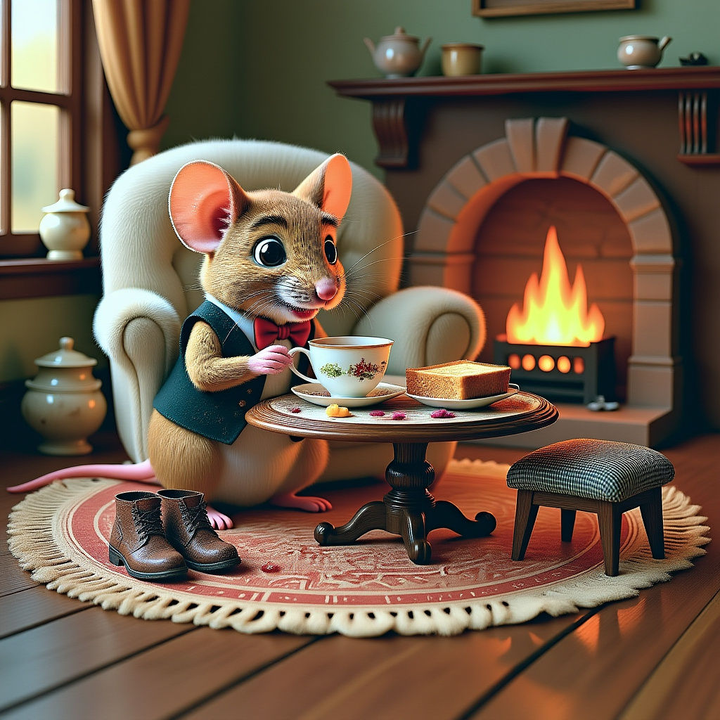 Mouse Tea Party in Cozy Den: 3D Digital Art