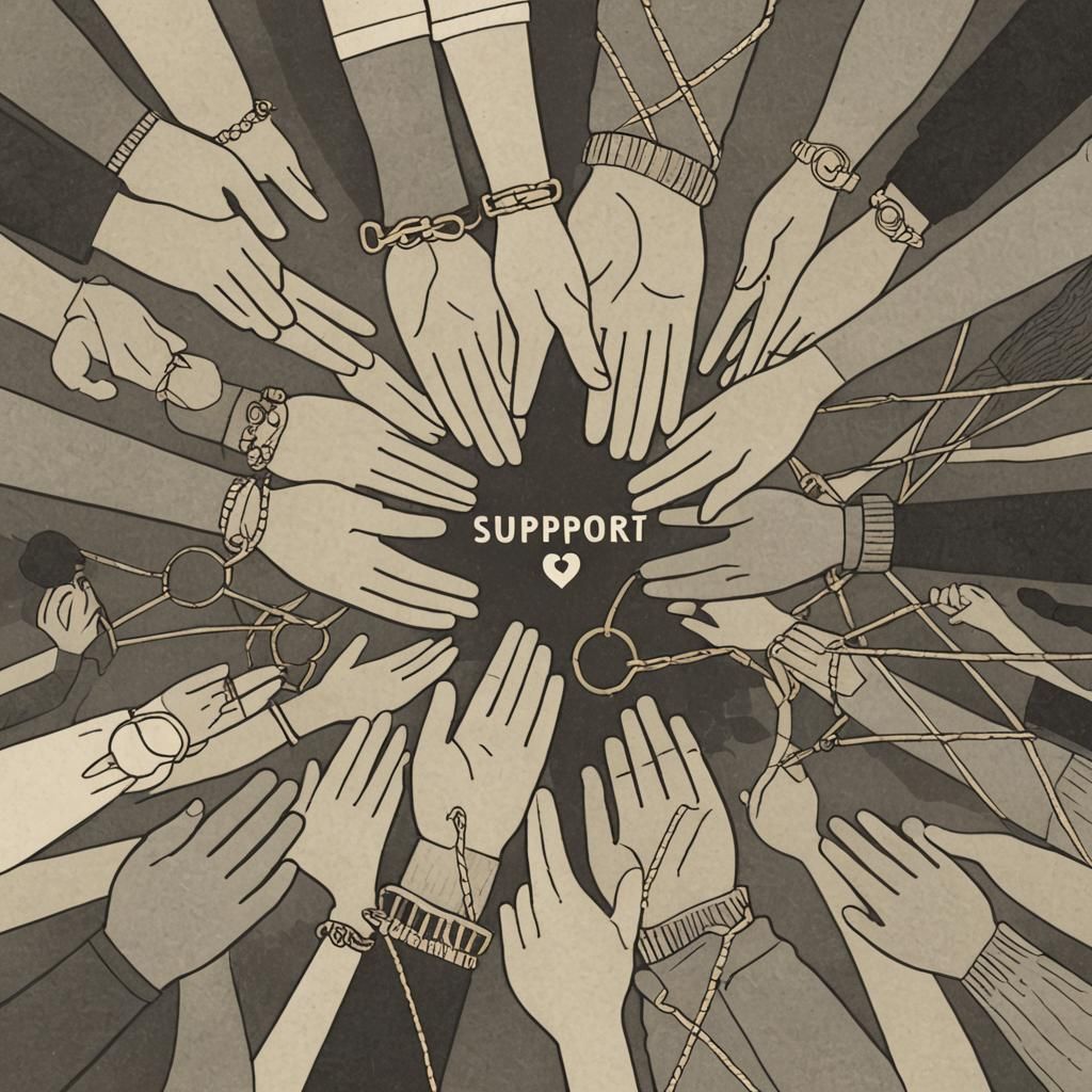 People Supporting Each Other: Watercolor and Ink