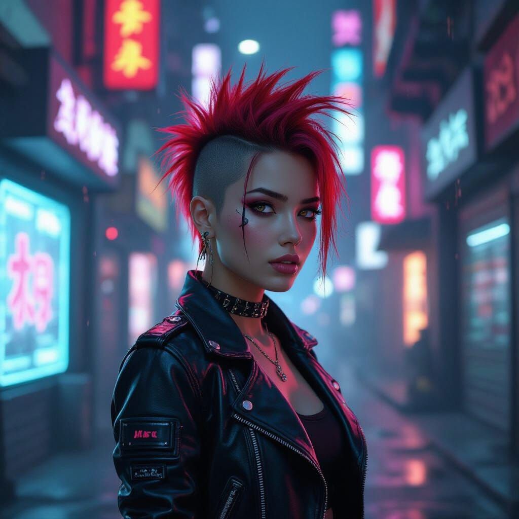 Cyberpunk Woman in Neon Alley