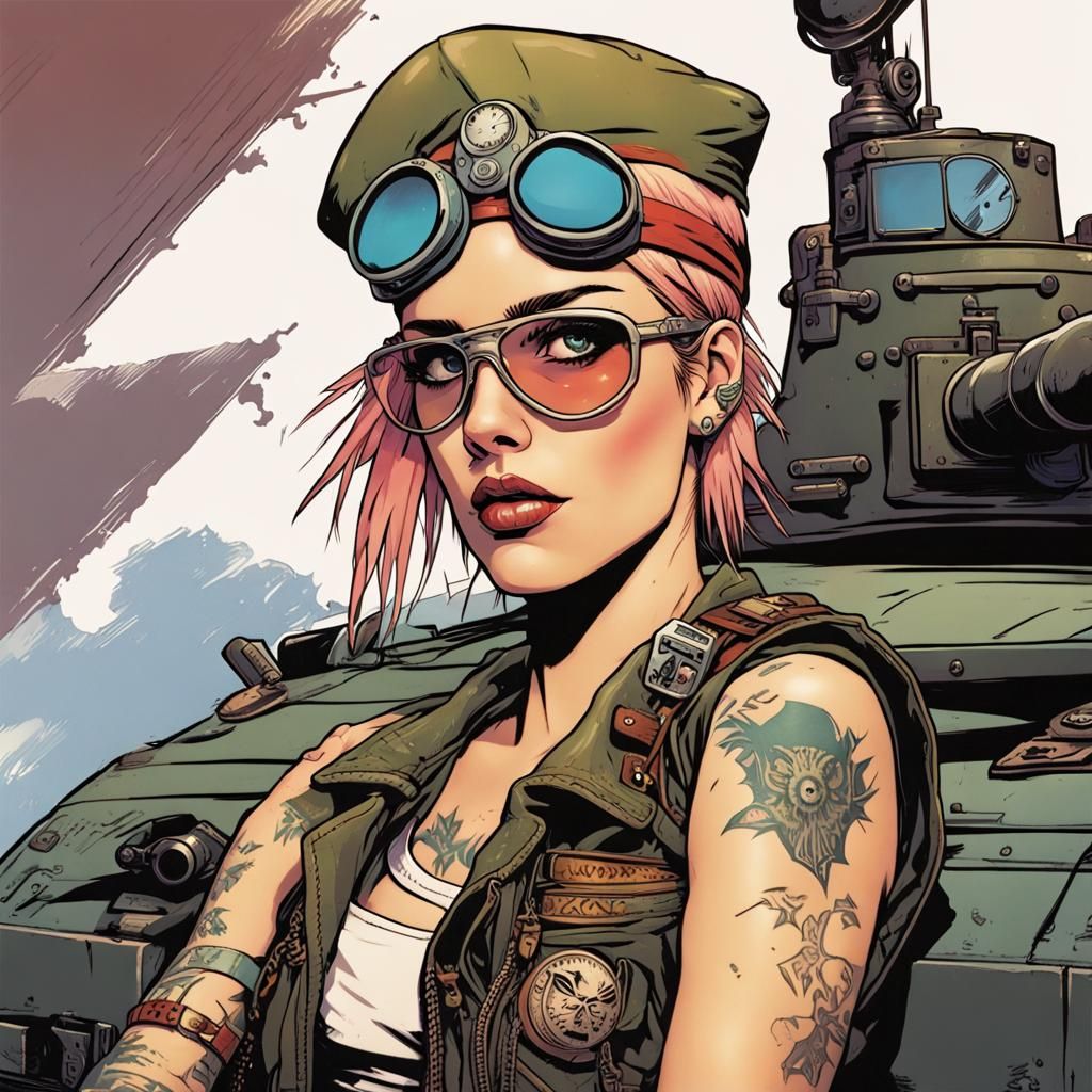 Halsey as Tank Girl in Comic Book Art
