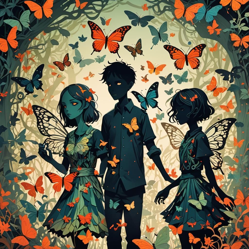 Kirigami Zombie Children with Butterfly Wings