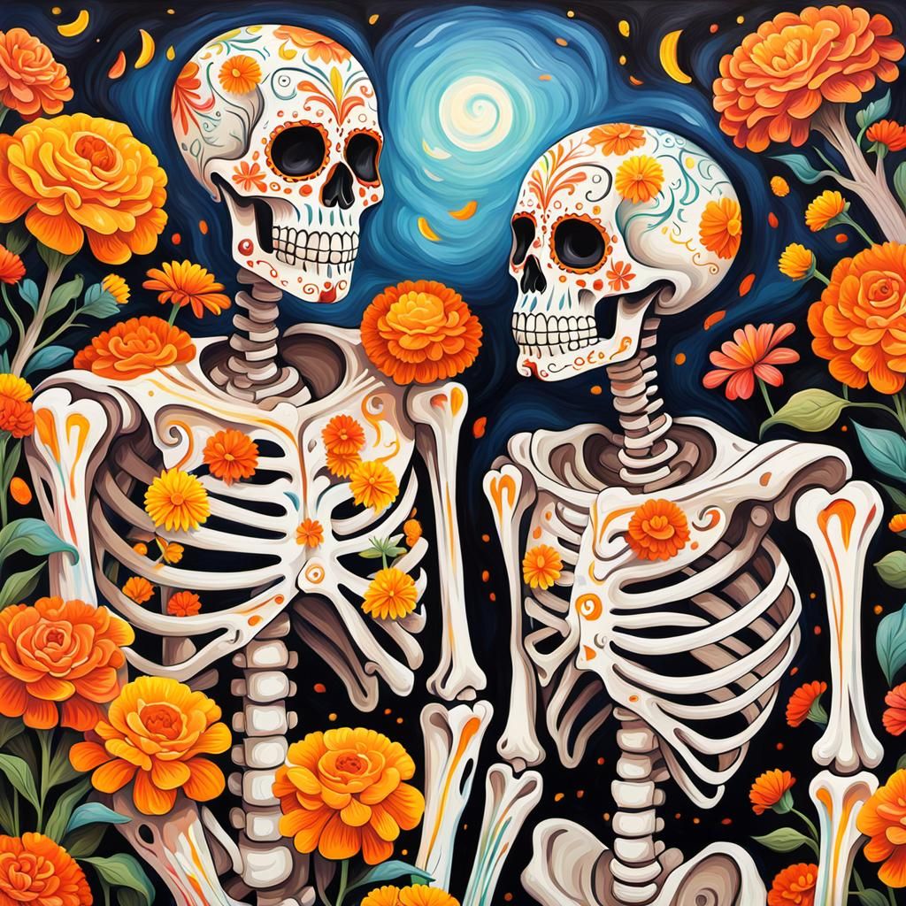 Dia de los Muertos Skeletons in Fauvist Street Art