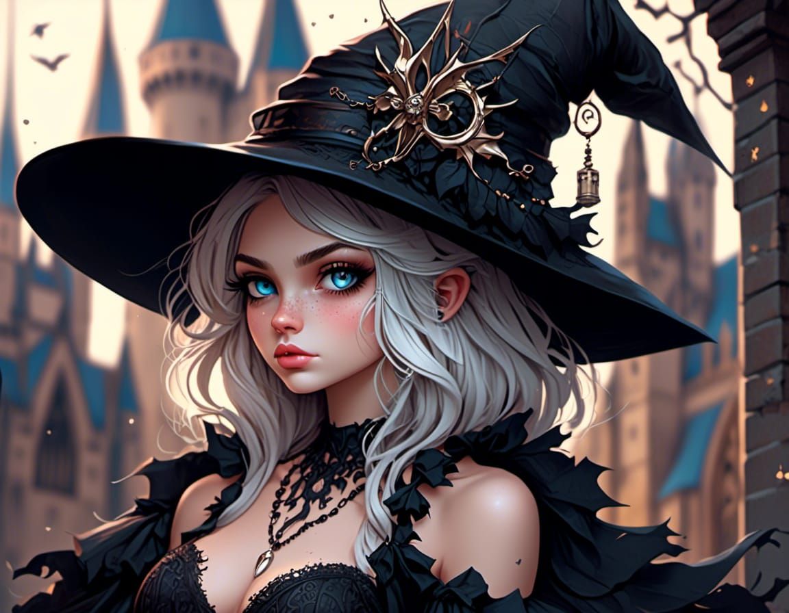 Young Witch with Owl in Gothic Fantasy Style