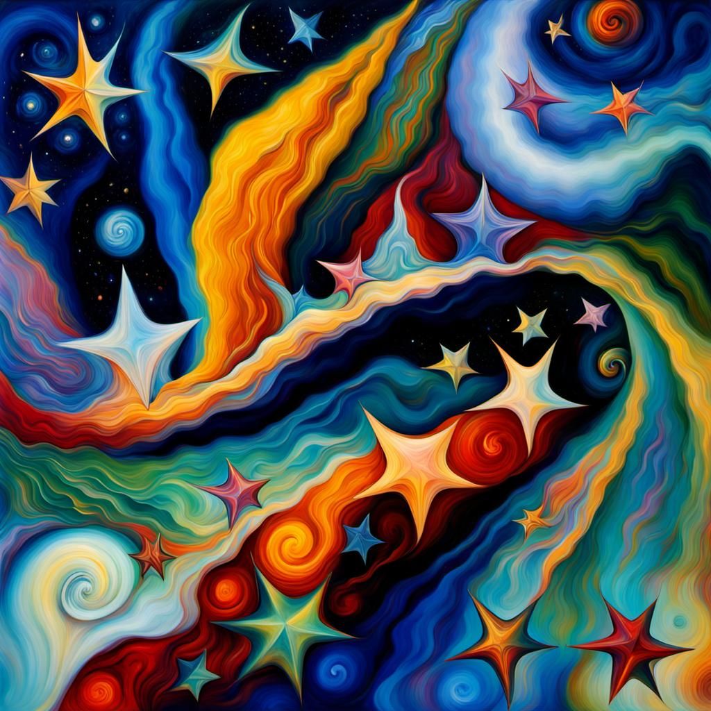 Cosmic Star Dance: Vivid Impasto Oil Painting