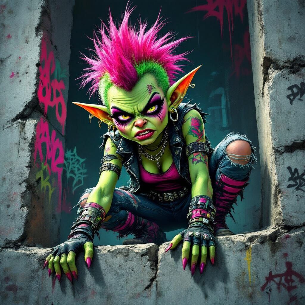Punk Goblin Illustration in Abstract Surreal Style