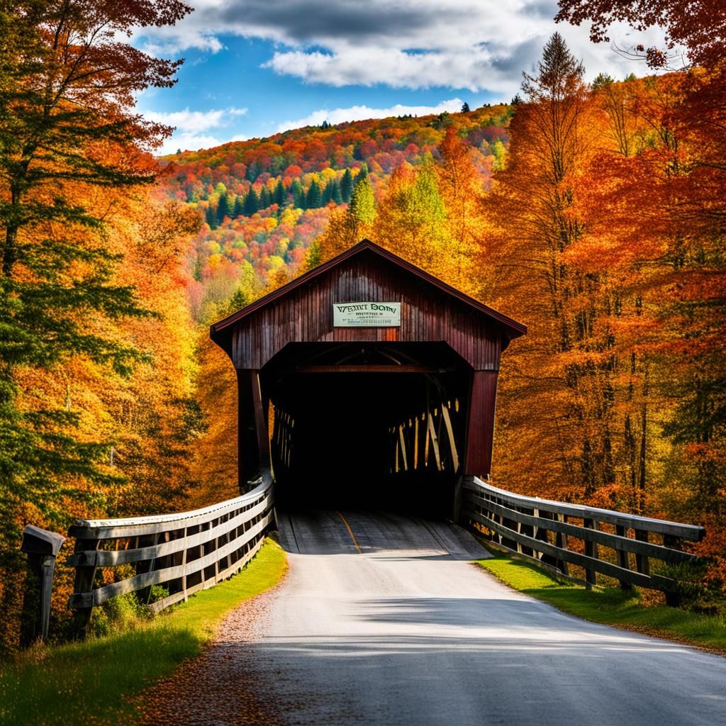 Picturesque Covered Bridge in Vermont Landscape