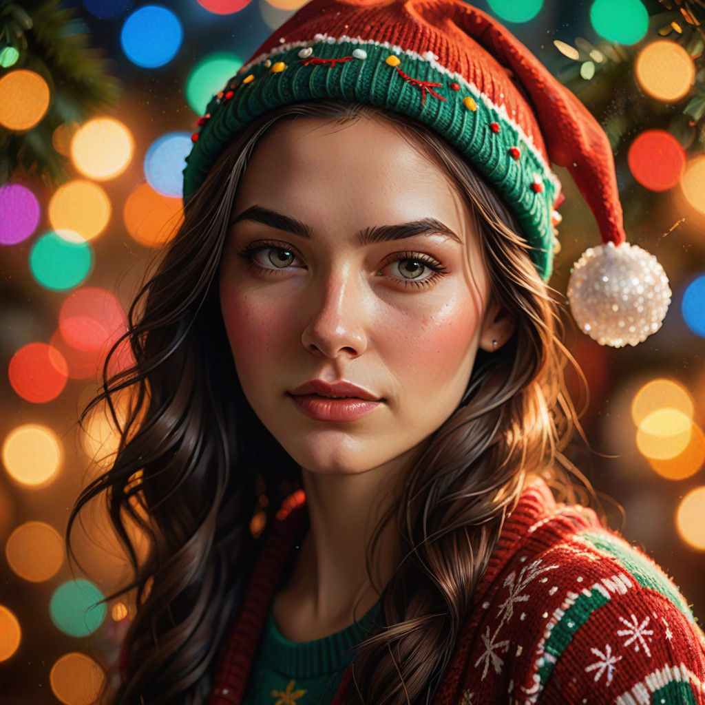 Vibrant Hyperrealistic Portrait of a Woman in Festive Attire