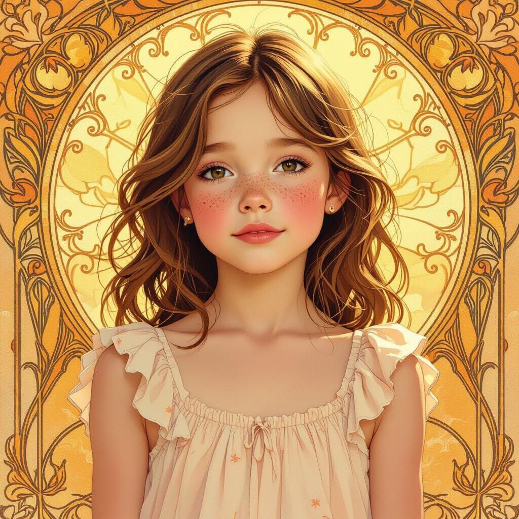 Girl with Freckles in Art Nouveau Style