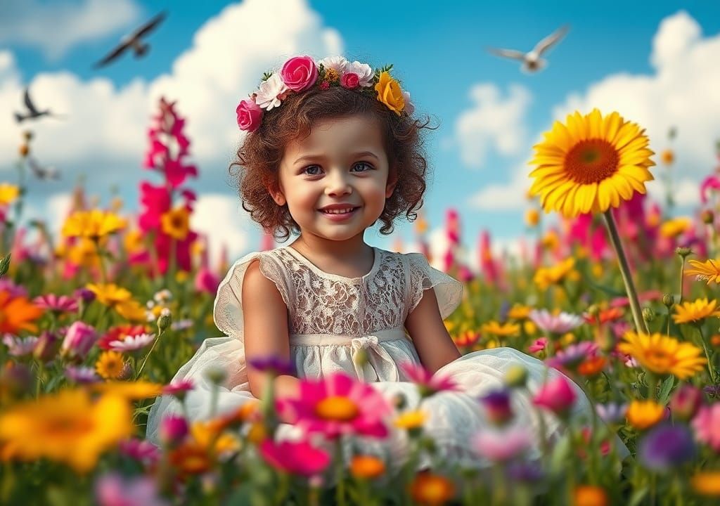 Girl in Flower Field: Fantasy Realism Portrait