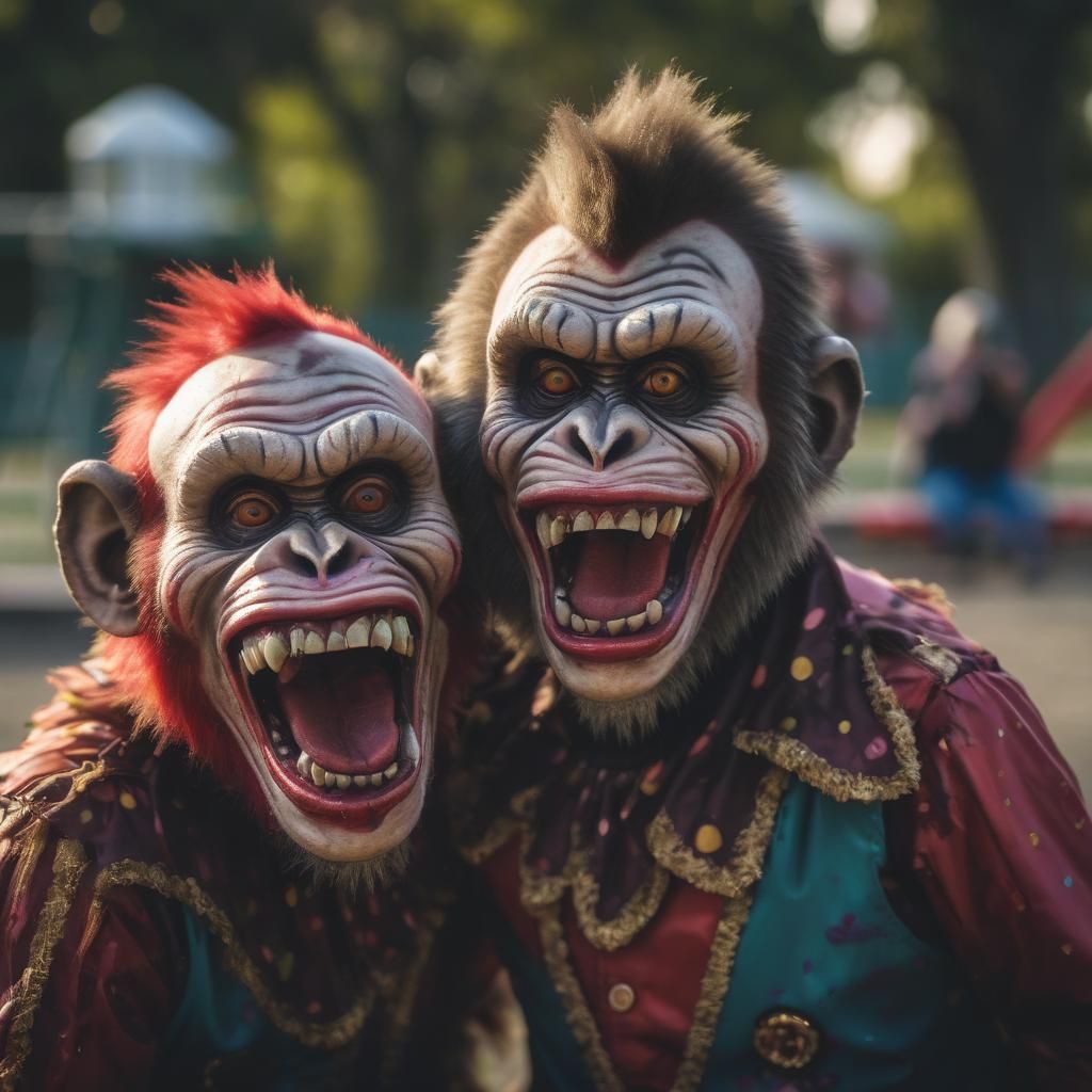 Grinning Monster Clowns Terrorize City Park Playground