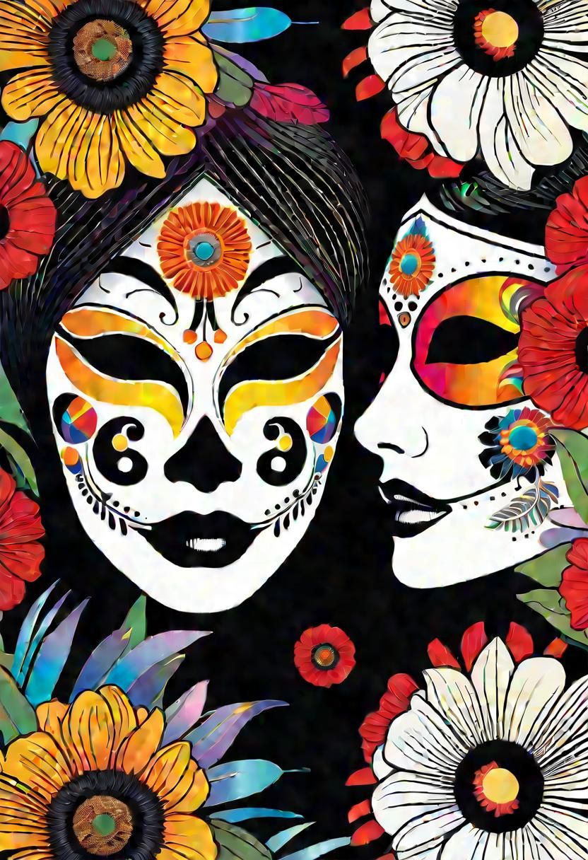 Pop Art Portrait with Dia de los Muertos Mask