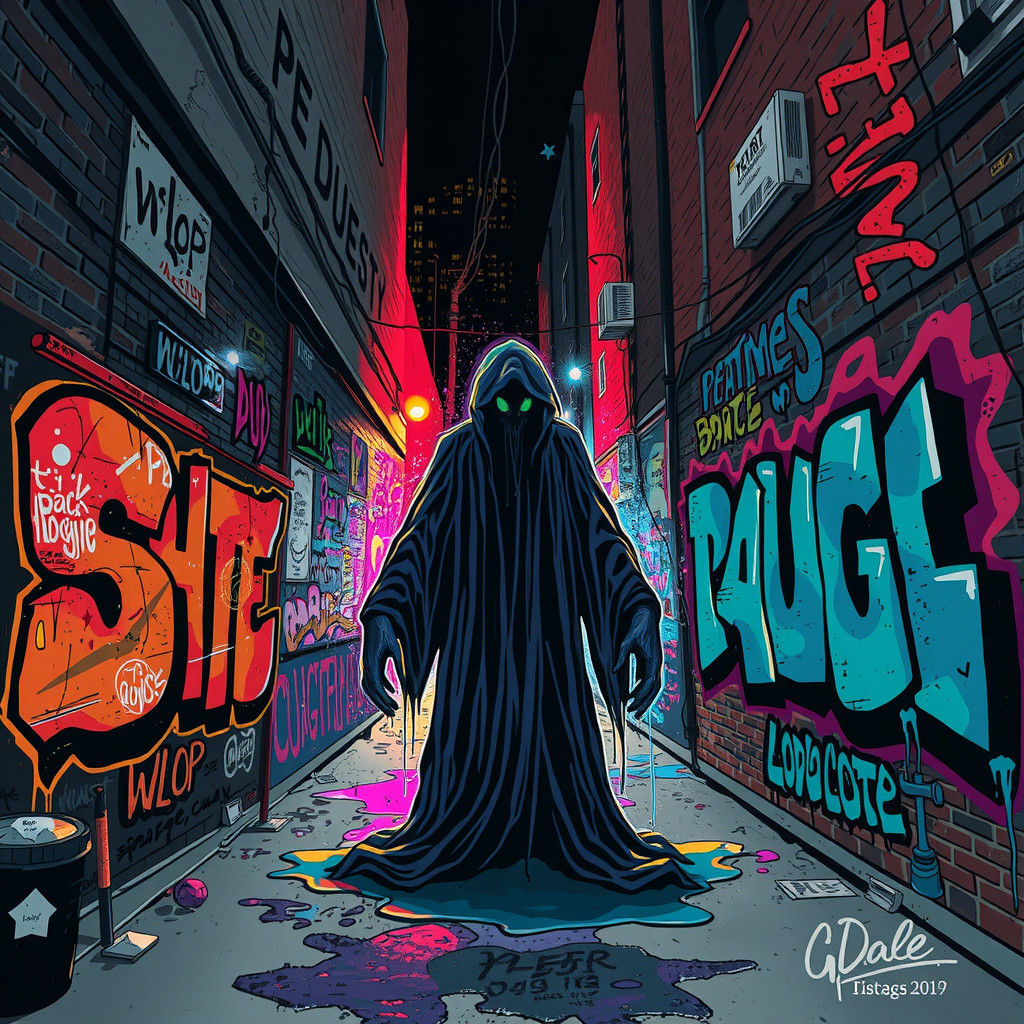 Spectral Entity in Urban Alleyway Art