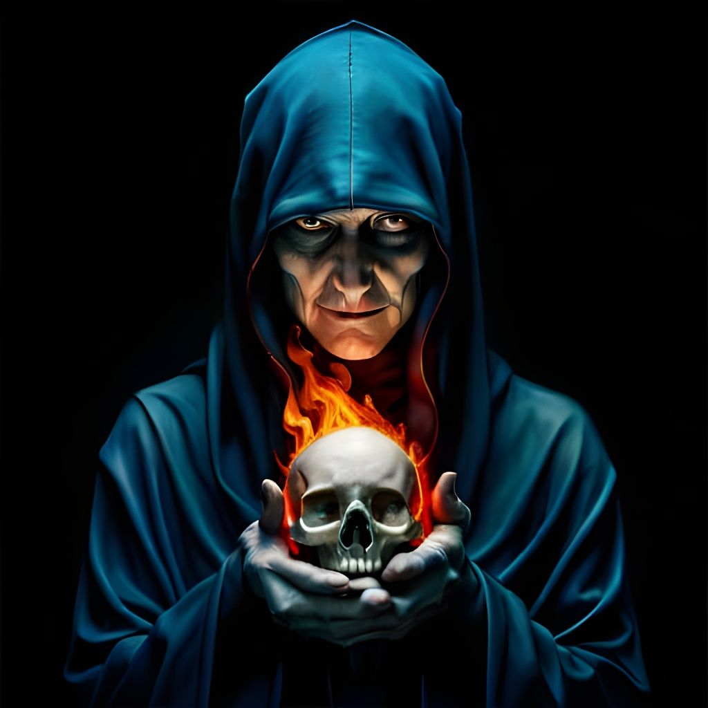 Witch with Burning Skull: Dark Mixed-Media Photography