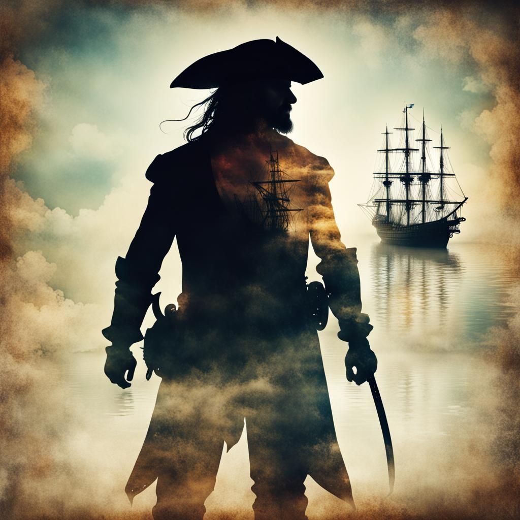 Long John Silver and Pirate Ship Double Exposure