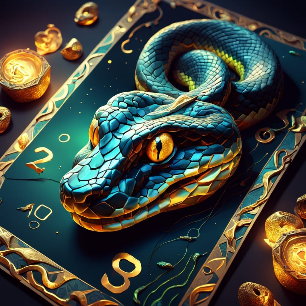 The Snake tarot style. Close up. Lenormandcard 7 the Snake. Oil painting style. . Best quality, masiece, incredibly deta...