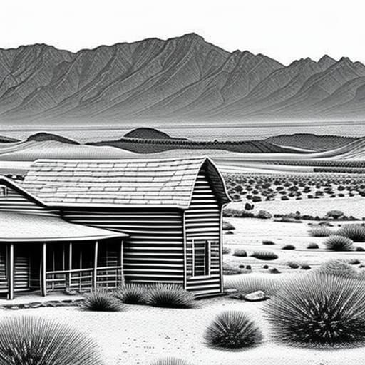 Desert Ghost Town: Black and White Coloring Page