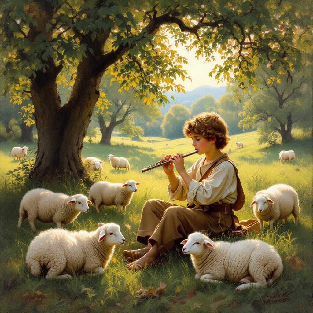 Shepherd Boy Flute Serene Pastoral Scene in Classical Style