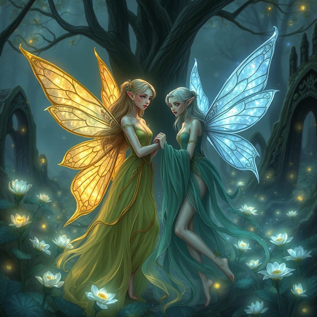 Ethereal Elven Fairies in a Magical Forest