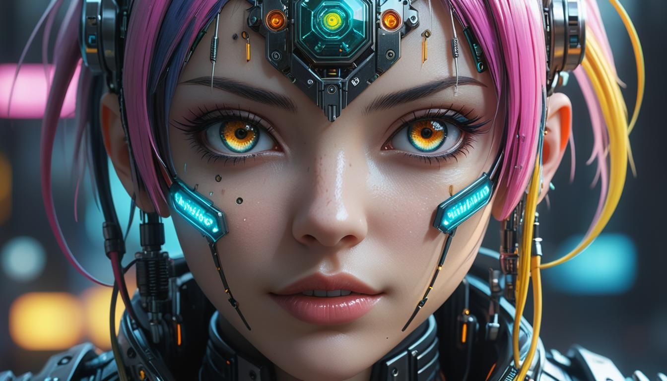 Anime Cyberpunk Woman with Electronic Implants