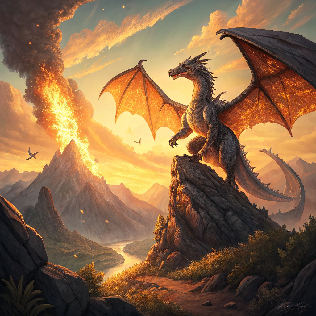 Charizard on Rocky Peak in Futuristic Digital Art