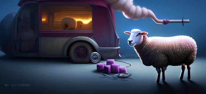 Surreal Sheep, Car, and Snickerdoodle Fantasy Art