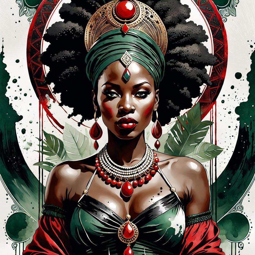 The African Medicine Woman Tarot Card in Watercolor