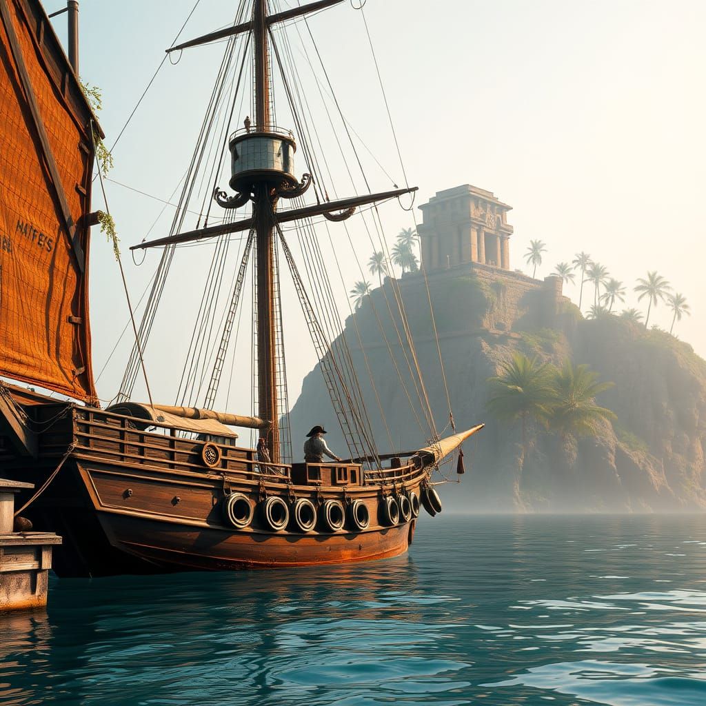 Hyperrealistic Cinematic Masterpiece of Ancient Sailing Ship...