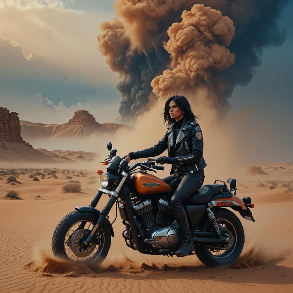 Ethereal Goddess on Harley-Davidson, Sahara Stormscape in Cy...
