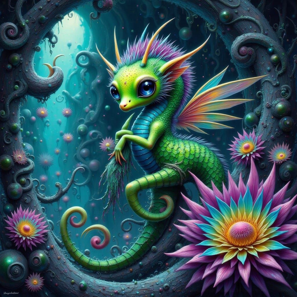 Iridescent Seahorse in Crystal Cave: Fairy Punk Style