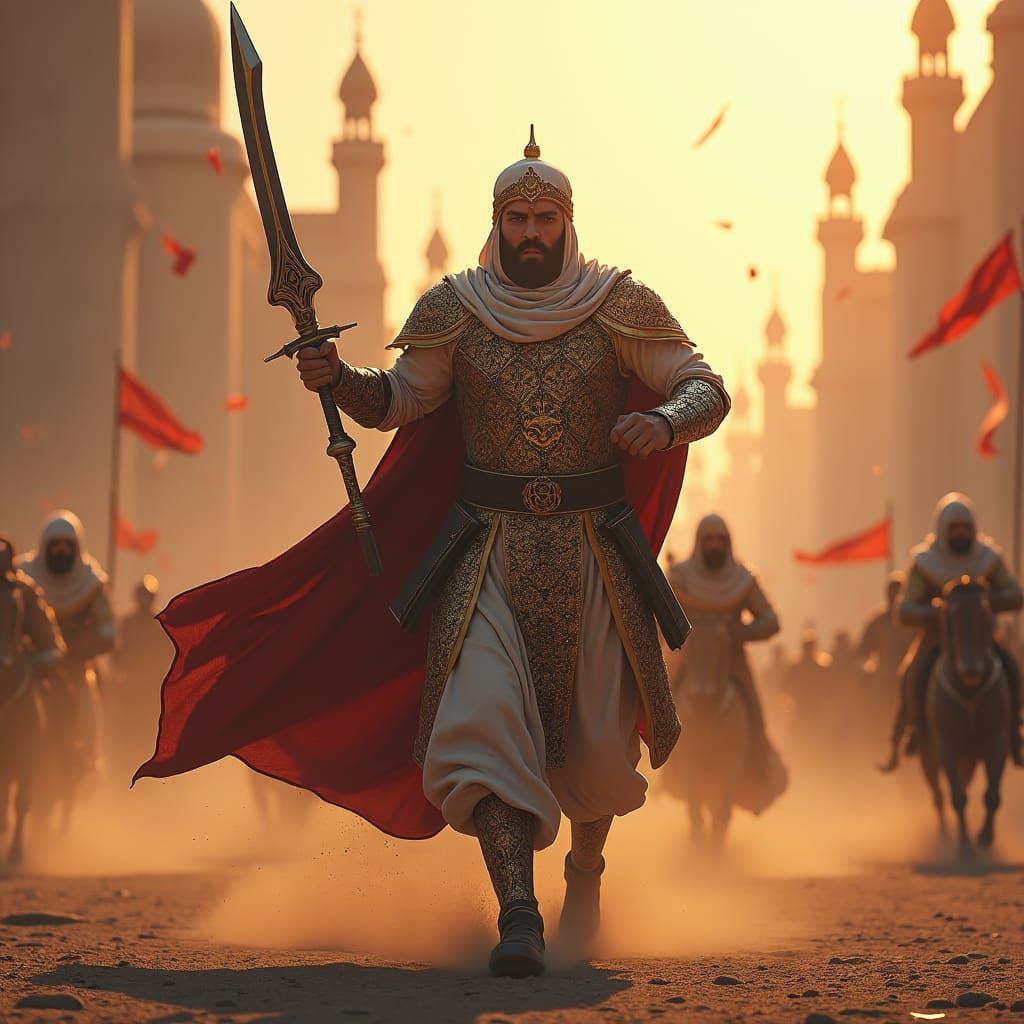 Imposing Muslim Warrior Charges Into Battle: 8K HDR 3D
