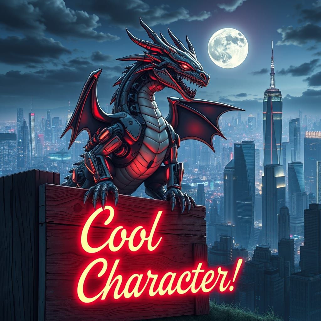 Cyberpunk Cyborg Dragon in Neon-Lit Metropolis