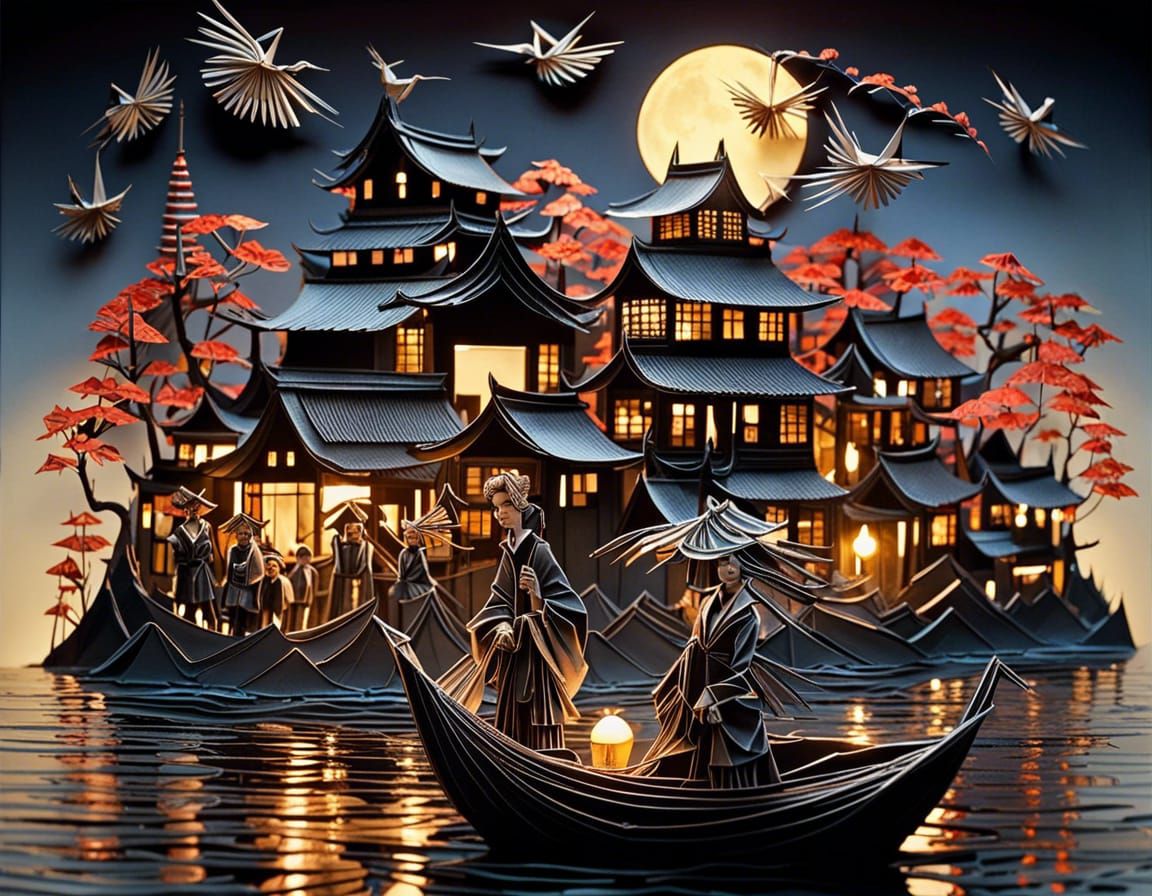 Origami Figures and Cranes in Fantasycore Style