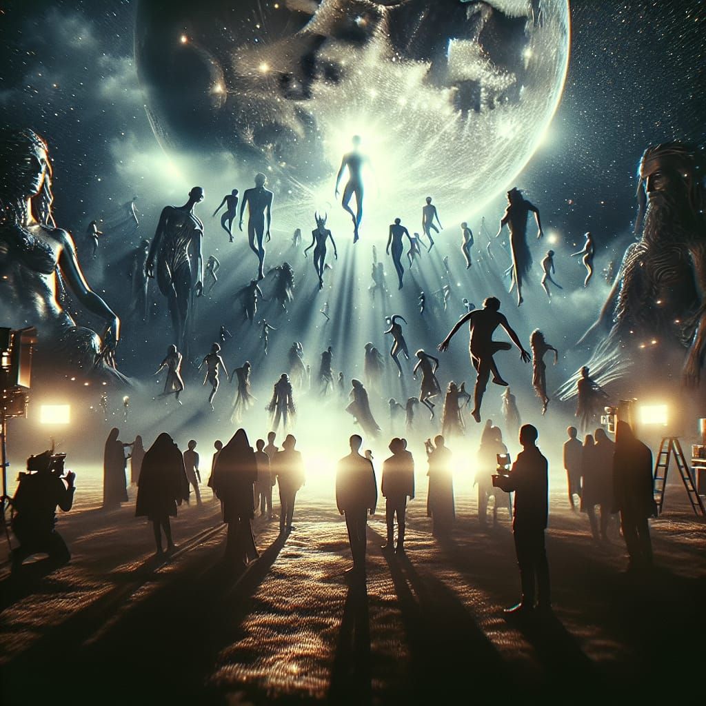 Moonlit Cinematic Scene with Dramatic Lighting