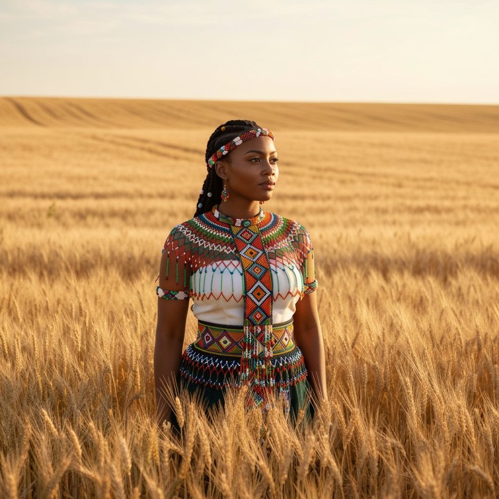 Zulu Woman in Wheat Field, Hyperrealistic Style